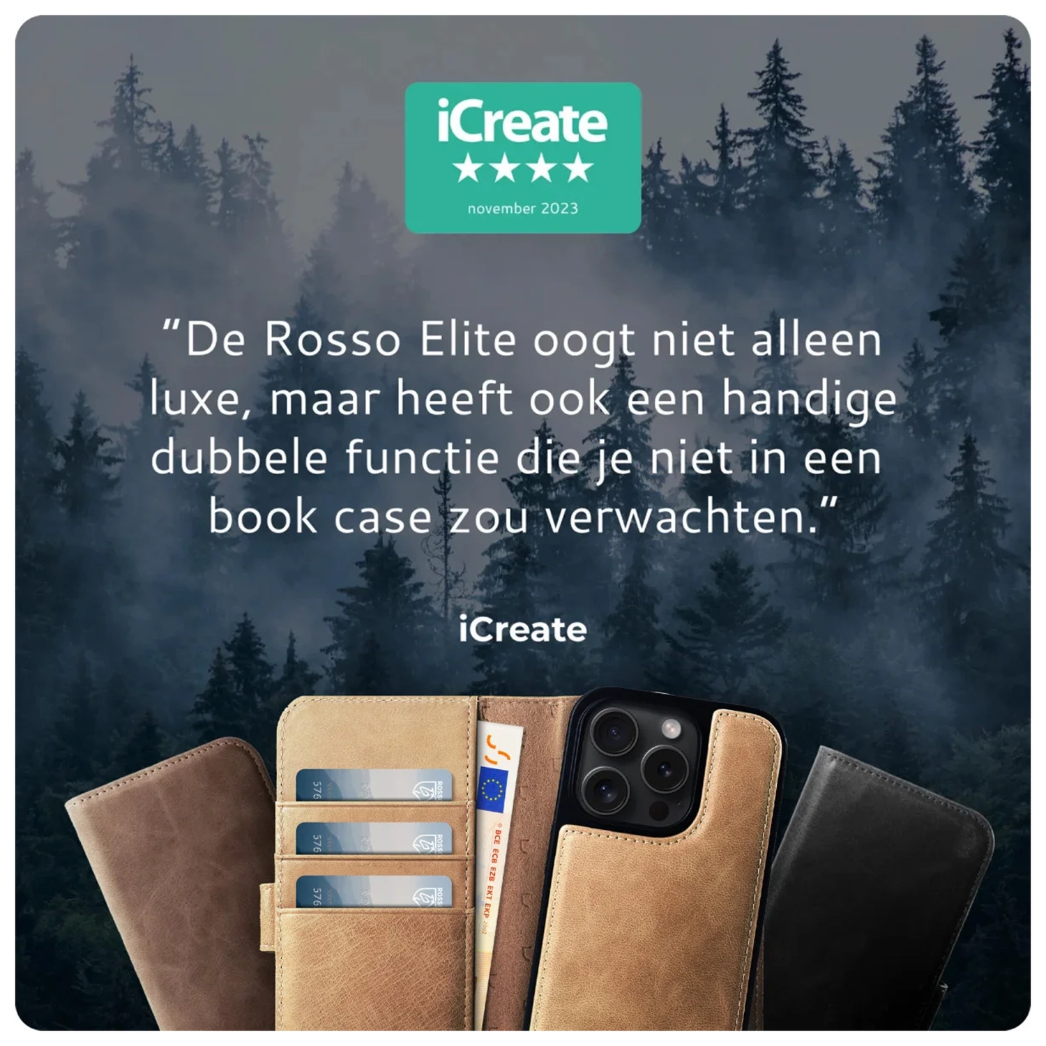 Rosso Elite iPhone 14 Hoesje MagSafe Book Case Echt Leer Zwart afbeelding 6