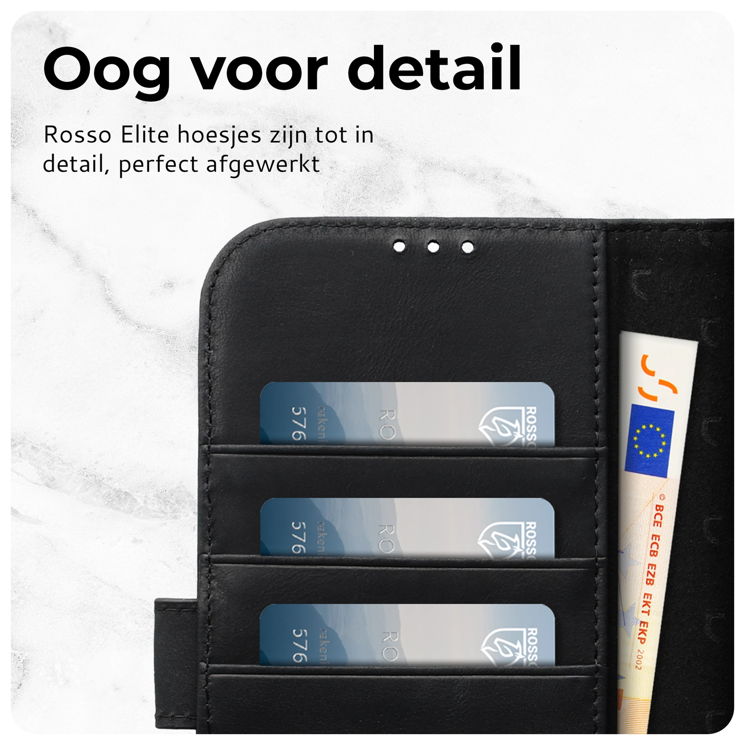 Rosso Elite iPhone 14 Hoesje MagSafe Book Case Echt Leer Zwart afbeelding 7
