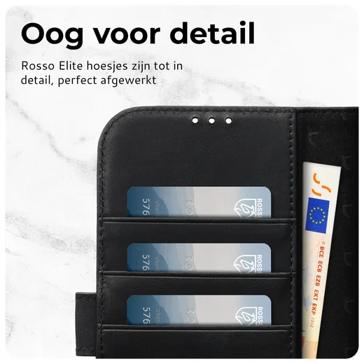 Rosso Elite iPhone 14 Hoesje MagSafe Book Case Echt Leer Zwart afbeelding 7