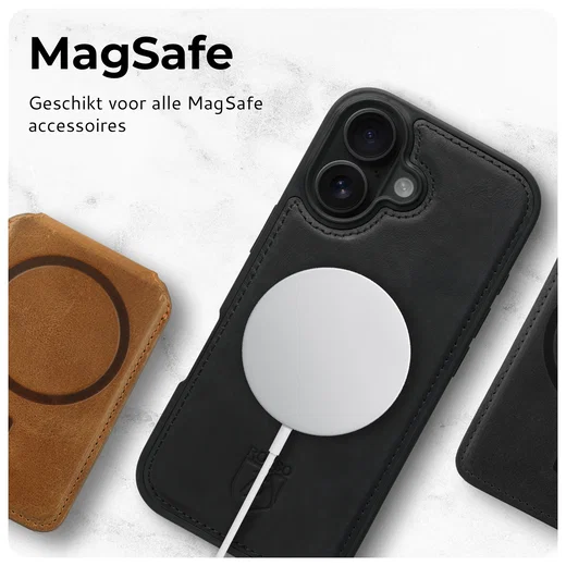 Rosso Elite iPhone 14 Hoesje MagSafe Book Case Echt Leer Zwart afbeelding 8