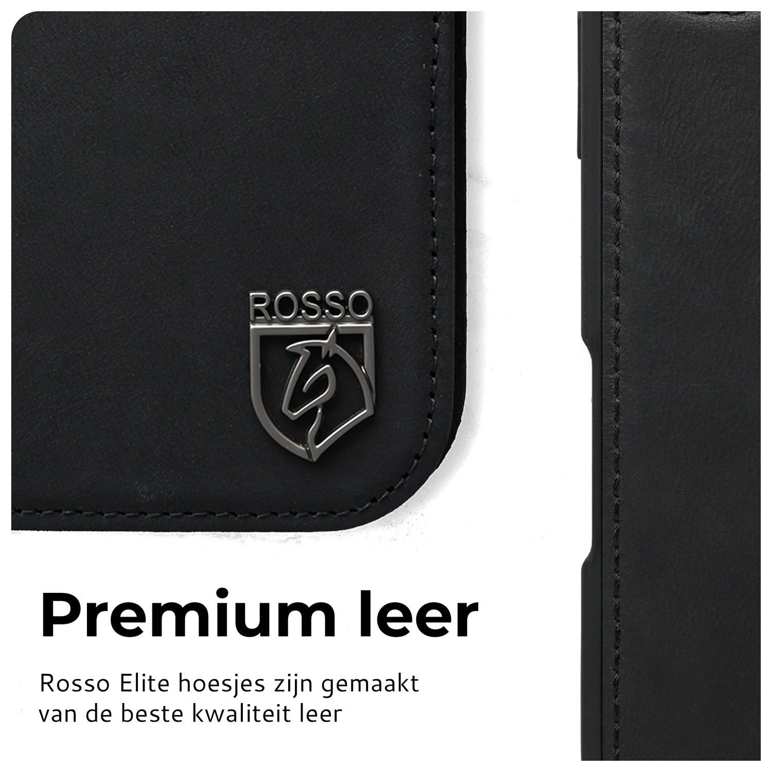 Rosso Elite iPhone 14 Hoesje MagSafe Book Case Echt Leer Zwart afbeelding 5