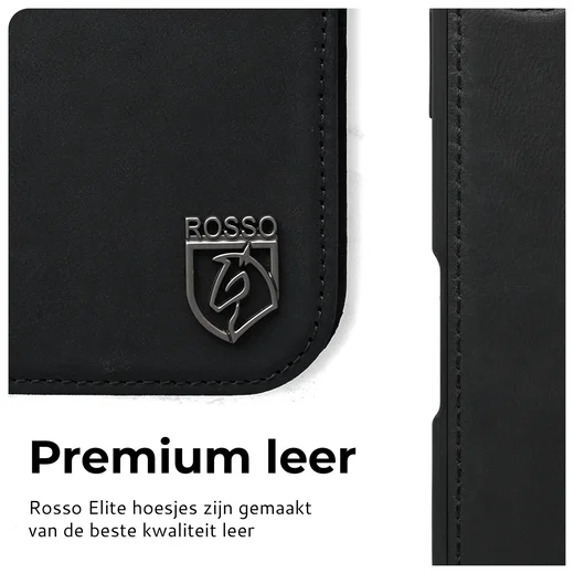 Rosso Elite iPhone 14 Hoesje MagSafe Book Case Echt Leer Zwart afbeelding 5