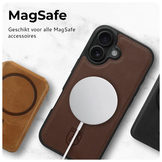 Rosso Elite iPhone 14 Hoesje MagSafe Book Case Echt Leer Bruin afbeelding 8