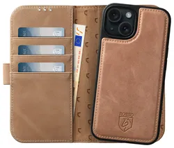 Rosso Elite iPhone 14 Hoesje MagSafe Book Case Echt Leer Lichtbruin afbeelding
