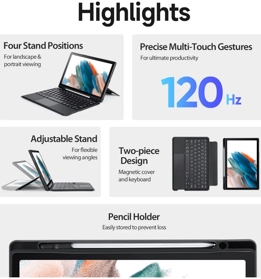 Dux Ducis Samsung Galaxy Tab A8 Hoes Bluetooth Toetsenbord Zwart afbeelding 4