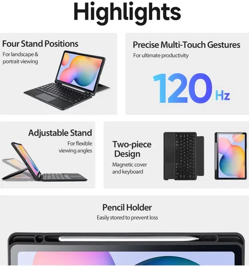 Dux Ducis Samsung Galaxy Tab S6 Lite Hoes Bluetooth Toetsenbord Zwart afbeelding 4