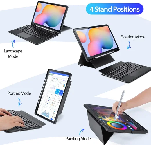 Dux Ducis Samsung Galaxy Tab S6 Lite Hoes Bluetooth Toetsenbord Zwart afbeelding 7