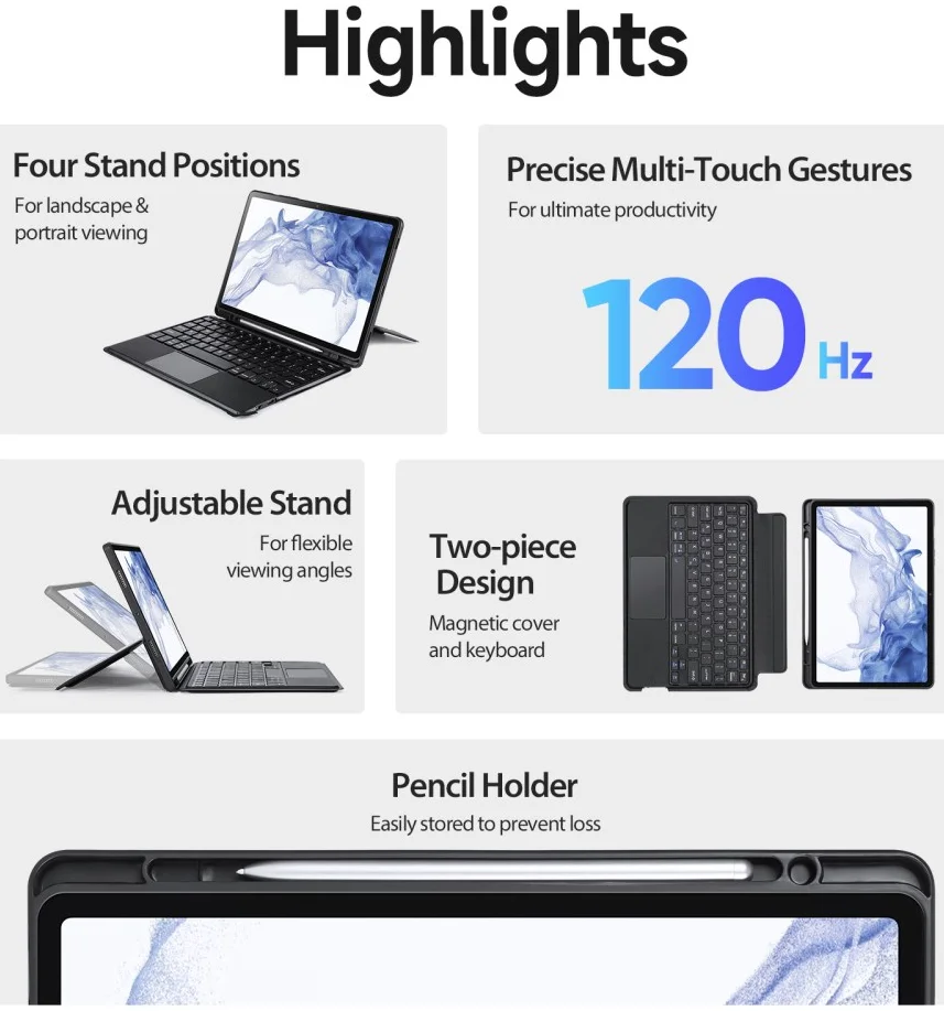 Dux Ducis Samsung Galaxy Tab S8 / S7 Hoes Bluetooth Toetsenbord Zwart afbeelding 4