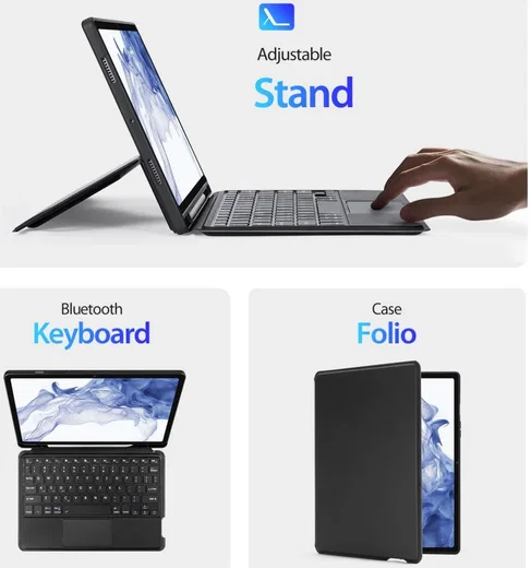 Dux Ducis Samsung Galaxy Tab S8 / S7 Hoes Bluetooth Toetsenbord Zwart afbeelding 5