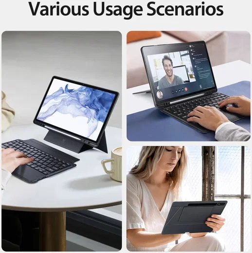 Dux Ducis Samsung Galaxy Tab S8 / S7 Hoes Bluetooth Toetsenbord Zwart afbeelding 6
