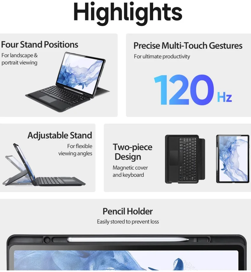 Dux Ducis Samsung Galaxy Tab S8+ / S7 FE / S7+ Toetsenbord Hoes afbeelding 4
