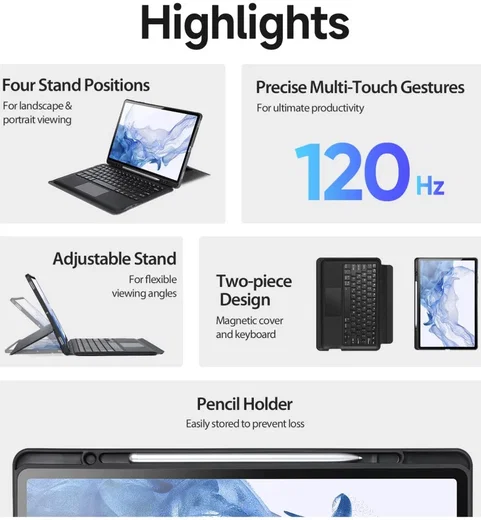 Dux Ducis Samsung Galaxy Tab S8+ / S7 FE / S7+ Toetsenbord Hoes afbeelding 4