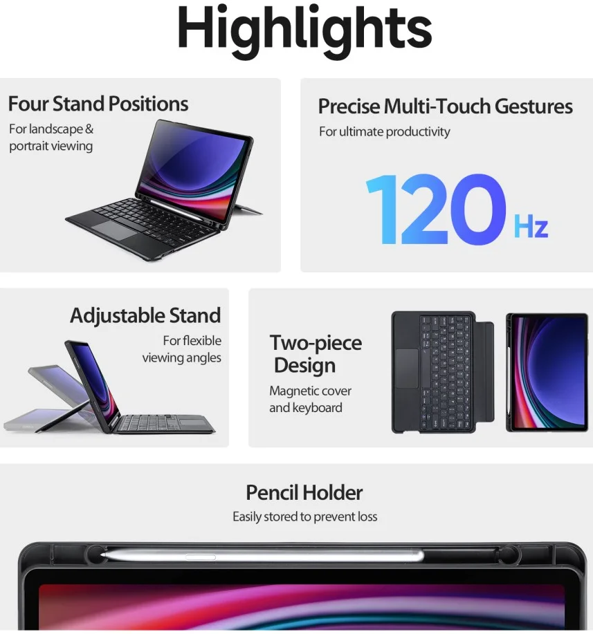 Dux Ducis Samsung Galaxy Tab S9 Hoes Bluetooth Toetsenbord Zwart afbeelding 4