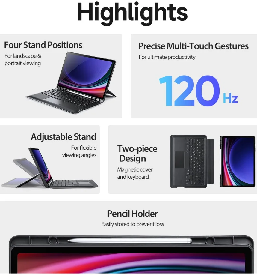 Dux Ducis Samsung Galaxy Tab S10+ / Tab S9+ Hoes Bluetooth Toetsenbord Zwart afbeelding 4