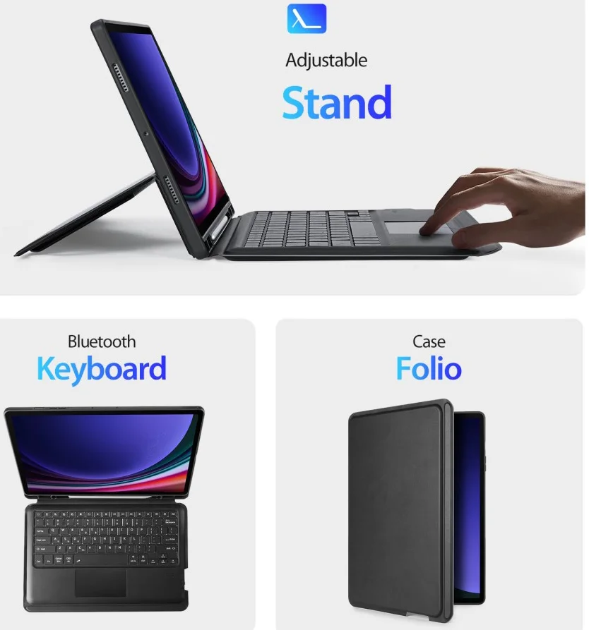 Dux Ducis Samsung Galaxy Tab S10+ / Tab S9+ Hoes Bluetooth Toetsenbord Zwart afbeelding 5