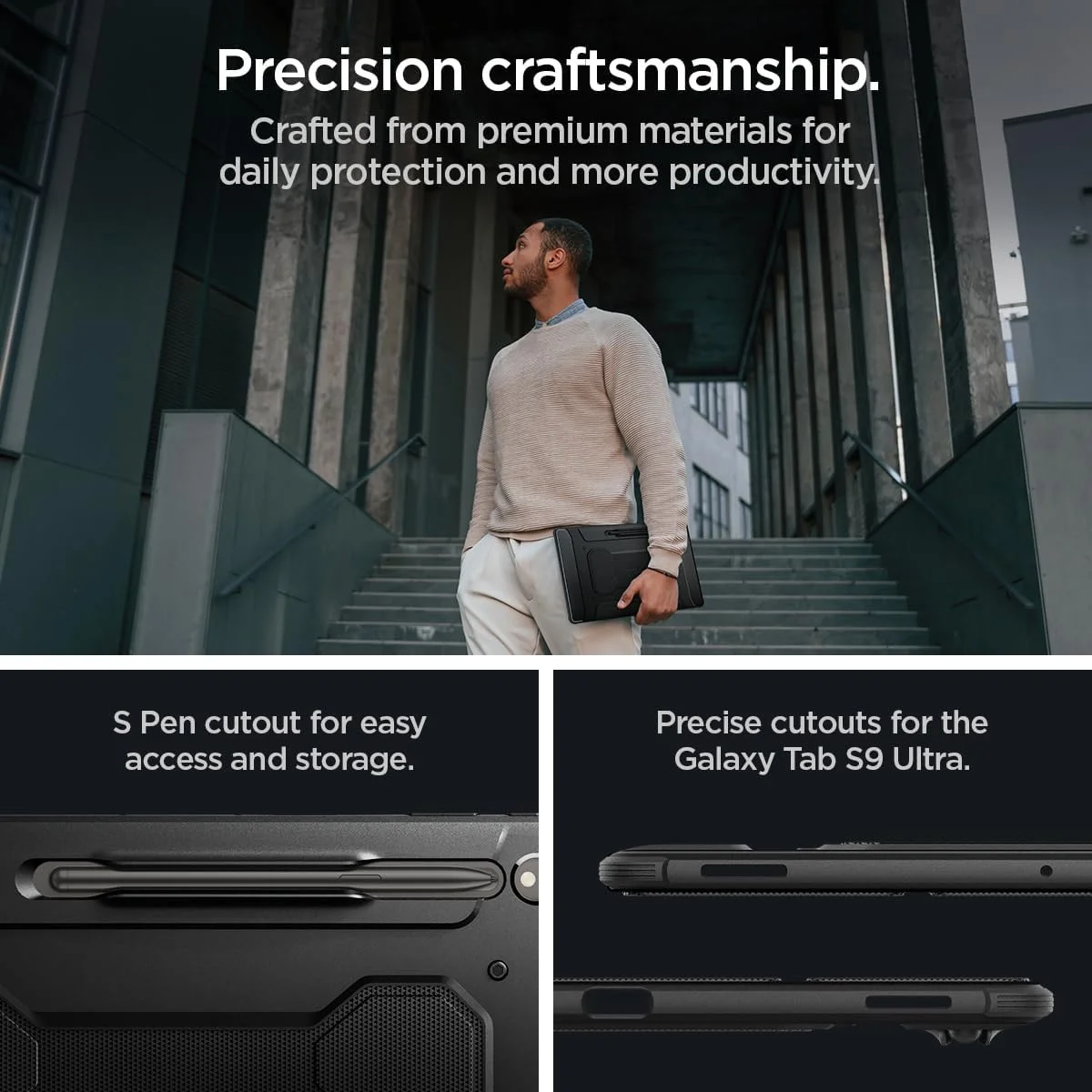 Spigen Rugged Armor Pro Samsung Galaxy Tab S10 / S9 / S8 Ultra Hoes Zwart afbeelding 4