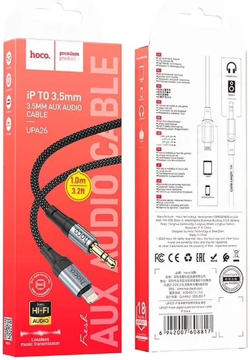 Hoco UPA26 Lightning naar 3.5mm Jack Audiokabel 1M Zwart afbeelding 7