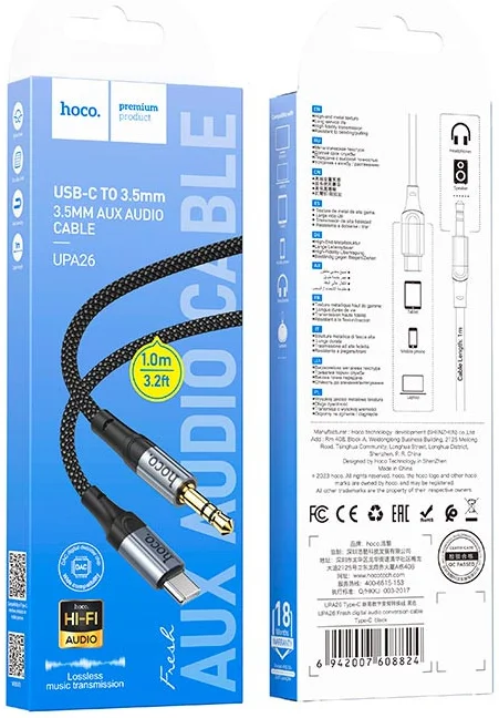 Hoco UPA26 USB-C naar 3.5mm Jack Audiokabel 1M Zwart afbeelding 8