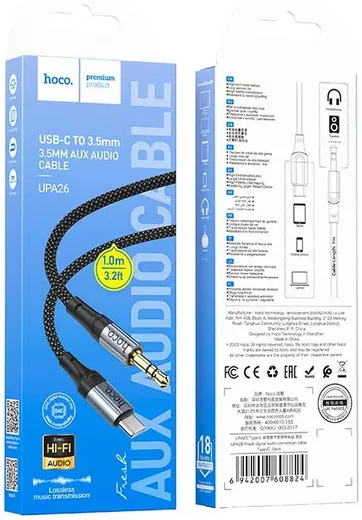 Hoco UPA26 USB-C naar 3.5mm Jack Audiokabel 1M Zwart afbeelding 8