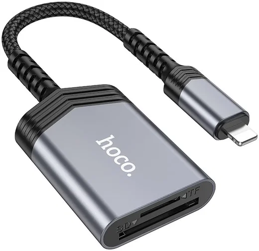 Hoco UA25 Apple Lightning Card Reader met SD/TF Kaartlezer Grijs afbeelding 1