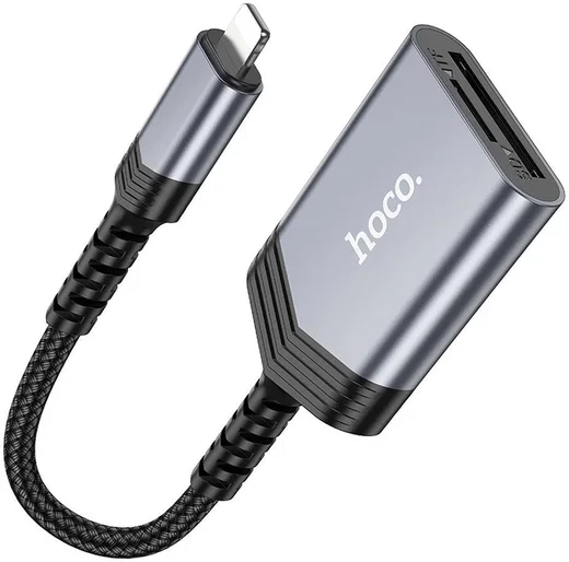 Hoco UA25 Apple Lightning Card Reader met SD/TF Kaartlezer Grijs afbeelding 2