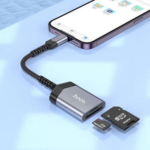 Hoco UA25 Apple Lightning Card Reader met SD/TF Kaartlezer Grijs afbeelding 3