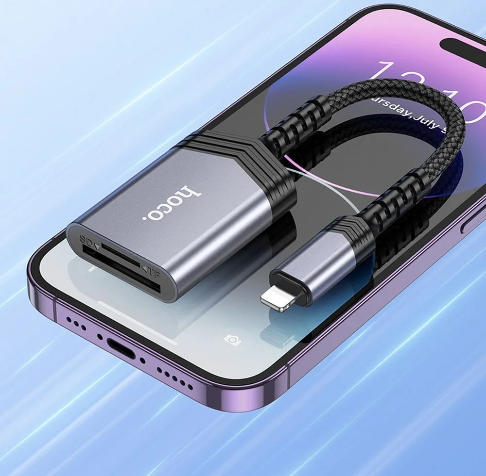 Hoco UA25 Apple Lightning Card Reader met SD/TF Kaartlezer Grijs afbeelding 4