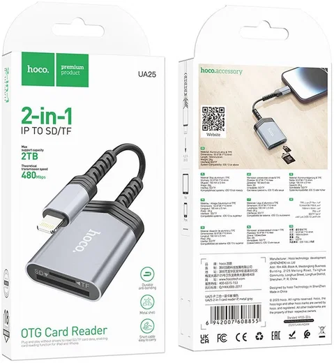 Hoco UA25 Apple Lightning Card Reader met SD/TF Kaartlezer Grijs afbeelding 5