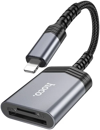 Hoco UA25 Apple Lightning Card Reader met SD/TF Kaartlezer Grijs afbeelding 7