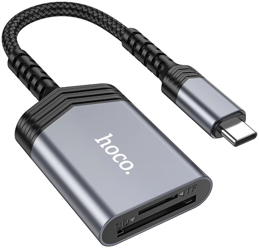 Hoco UA25 USB-C Card Reader met SD/TF Kaartlezer Grijs afbeelding 1