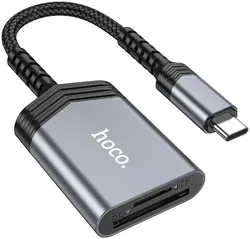 Hoco UA25 USB-C Card Reader met SD/TF Kaartlezer Grijs afbeelding