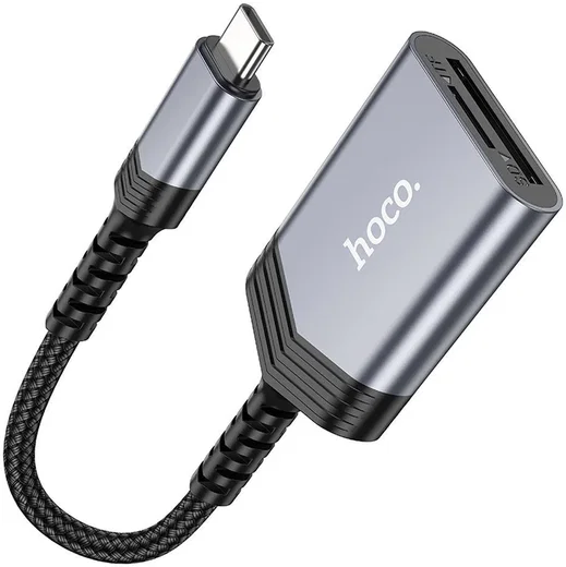 Hoco UA25 USB-C Card Reader met SD/TF Kaartlezer Grijs afbeelding 2