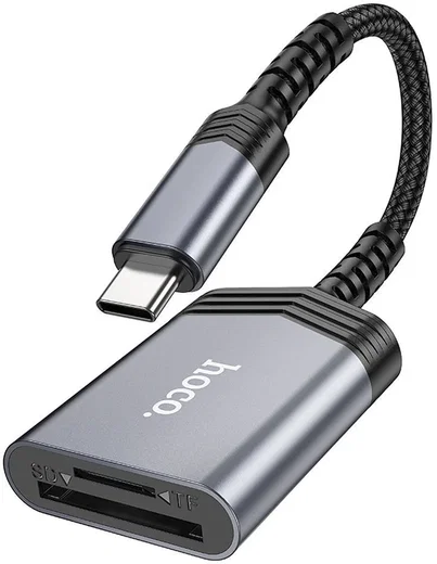 Hoco UA25 USB-C Card Reader met SD/TF Kaartlezer Grijs afbeelding 7