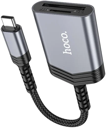 Hoco UA25 USB-C Card Reader met SD/TF Kaartlezer Grijs afbeelding 8