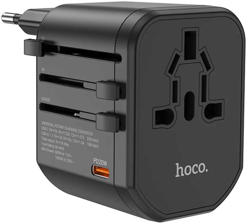 Hoco 20W Reislader Universele Snellader Wereldstekker Zwart afbeelding 1
