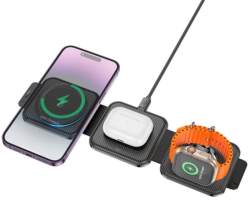 Hoco CQ4 3-in-1 15W Opvouwbare MagSafe Lader iPhone/AirPods/Watch afbeelding 1