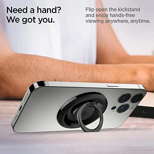 Spigen O-Mag Magnetische MagSafe Vinger Ring Houder Standaard Carbon afbeelding 5