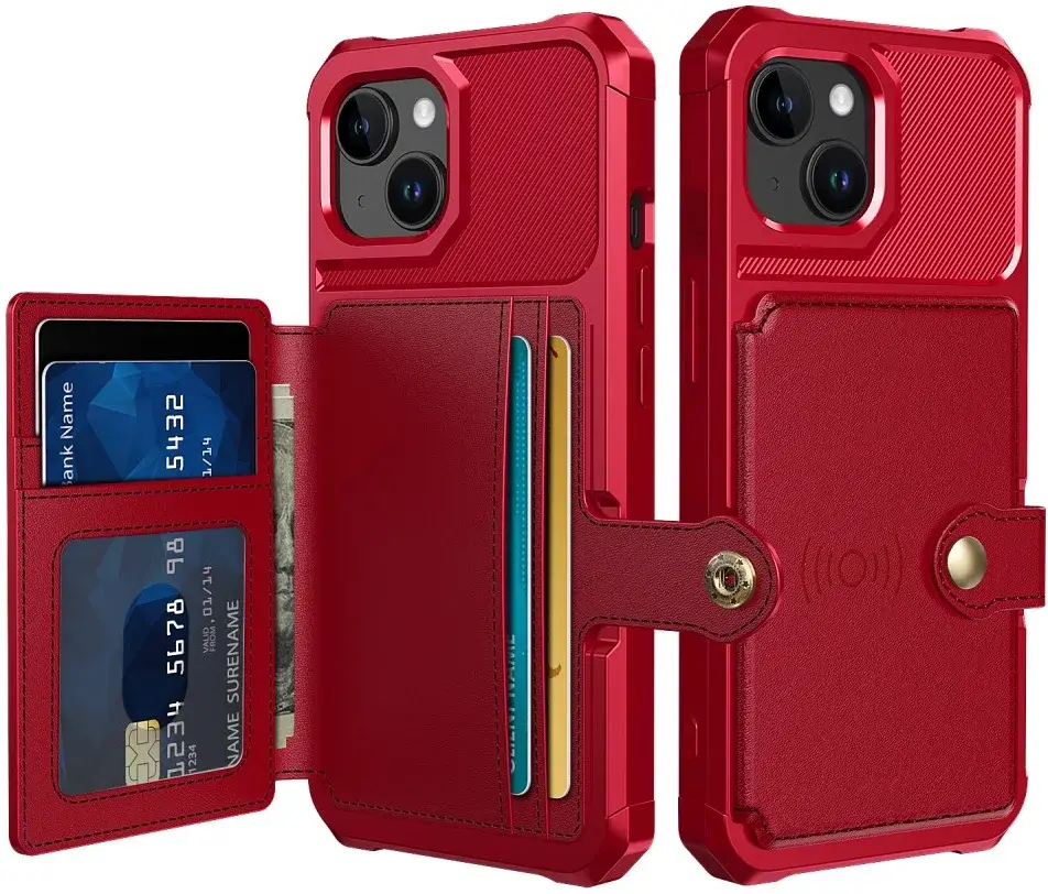Apple iPhone 15 3 in 1 Back Cover Portemonnee Hoesje Rood afbeelding 1