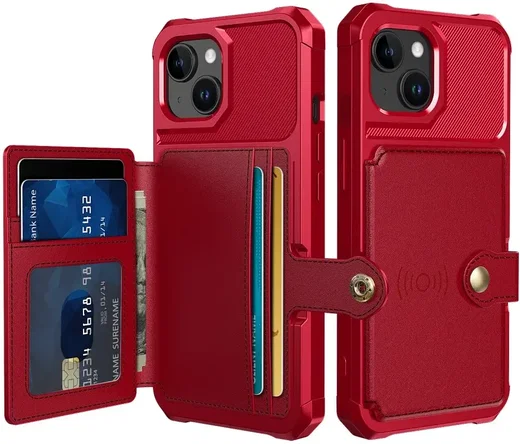 Apple iPhone 15 3 in 1 Back Cover Portemonnee Hoesje Rood afbeelding 1