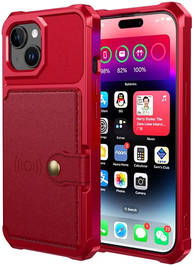 Apple iPhone 15 3 in 1 Back Cover Portemonnee Hoesje Rood afbeelding 2