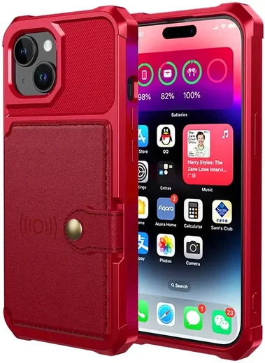 Apple iPhone 15 3 in 1 Back Cover Portemonnee Hoesje Rood afbeelding 2