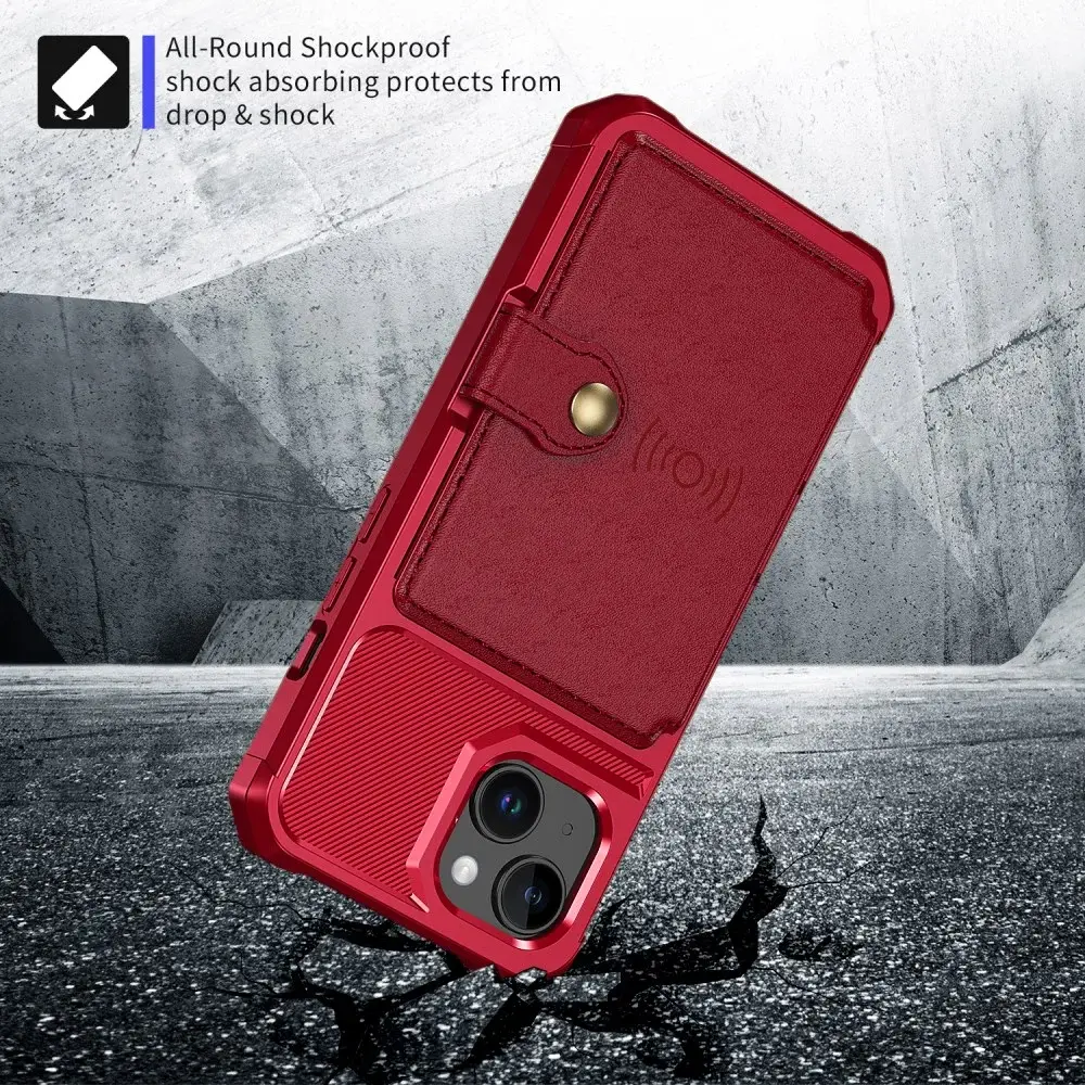 Apple iPhone 15 3 in 1 Back Cover Portemonnee Hoesje Rood afbeelding 6
