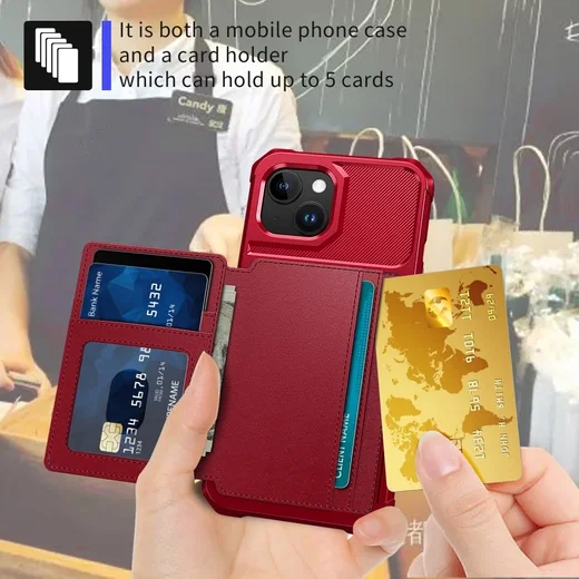 Apple iPhone 15 3 in 1 Back Cover Portemonnee Hoesje Rood afbeelding 8