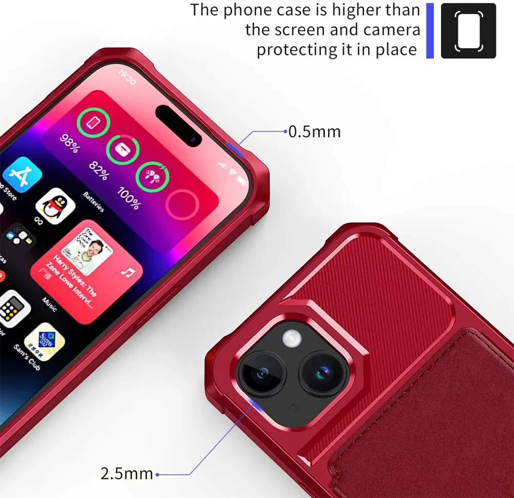Apple iPhone 15 3 in 1 Back Cover Portemonnee Hoesje Rood afbeelding 9