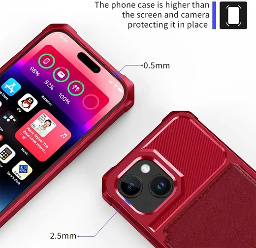 Apple iPhone 15 3 in 1 Back Cover Portemonnee Hoesje Rood afbeelding 9