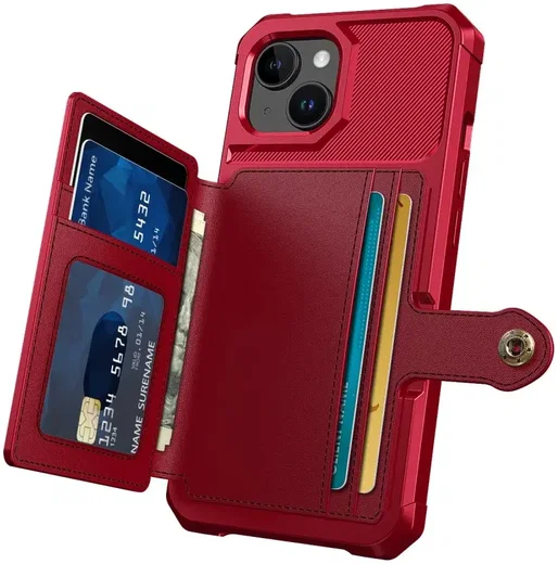Apple iPhone 15 3 in 1 Back Cover Portemonnee Hoesje Rood afbeelding 10