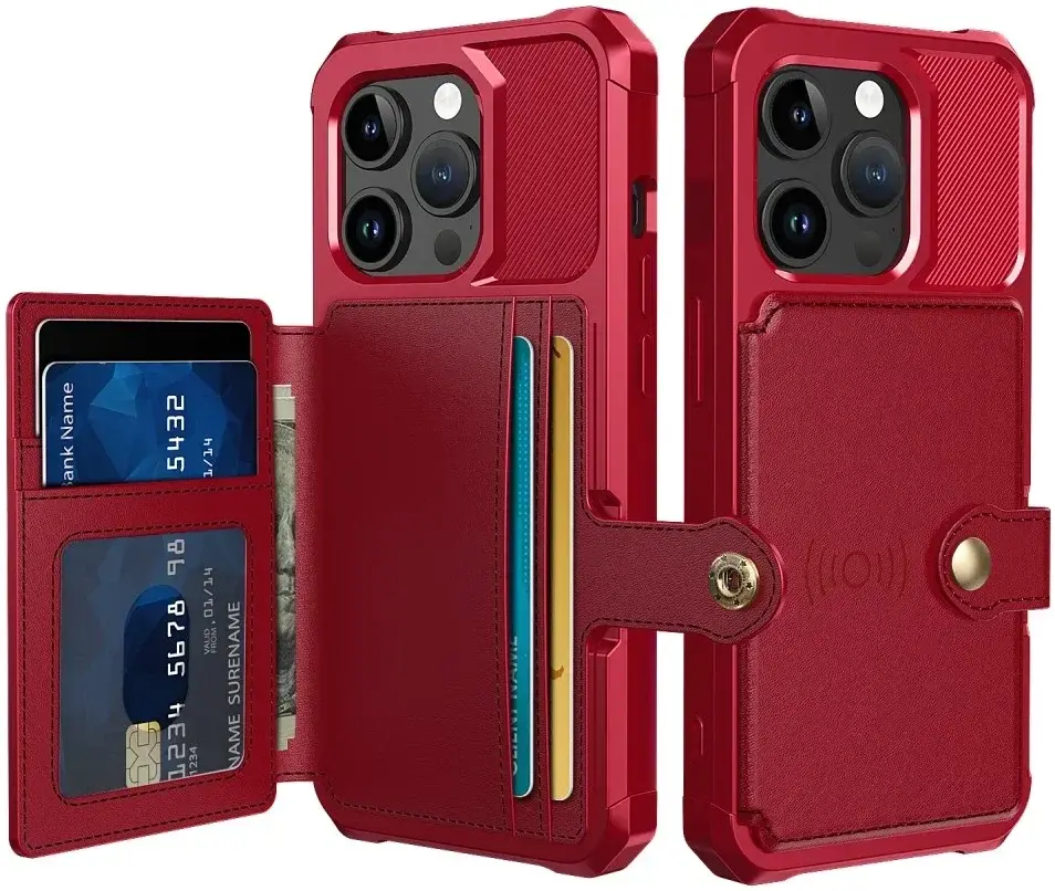 Apple iPhone 15 Pro 3 in 1 Back Cover Portemonnee Hoesje Rood afbeelding 1