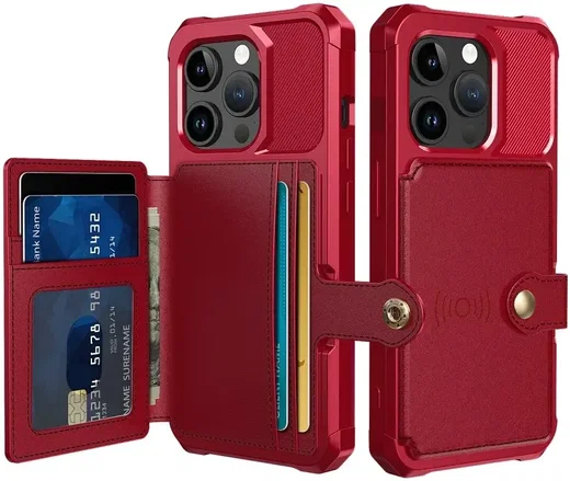 Apple iPhone 15 Pro 3 in 1 Back Cover Portemonnee Hoesje Rood afbeelding 1