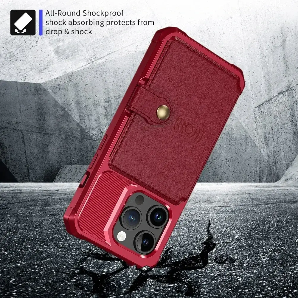 Apple iPhone 15 Pro 3 in 1 Back Cover Portemonnee Hoesje Rood afbeelding 8