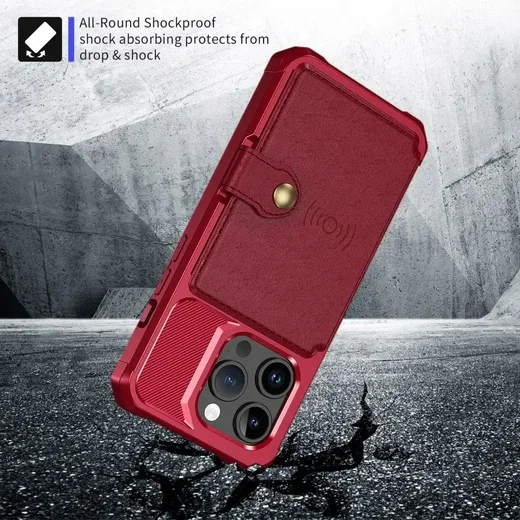 Apple iPhone 15 Pro 3 in 1 Back Cover Portemonnee Hoesje Rood afbeelding 8